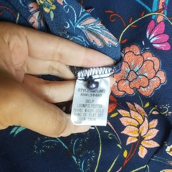 Long Sleeve Navy Floral Midi Dress by I.Madeline - Picture 4 of 5